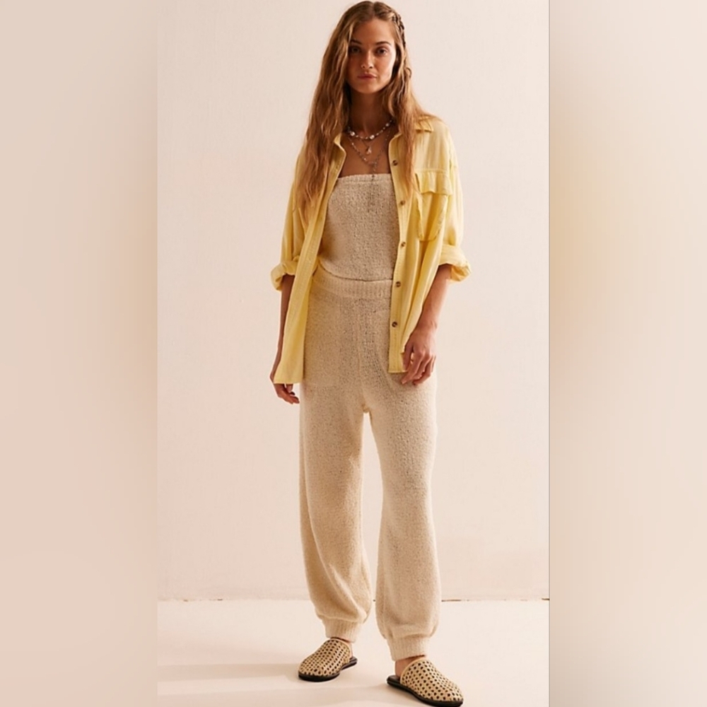 Free People FP beach Claire wet plaster terry cloth strapless one-piece jumpsuit